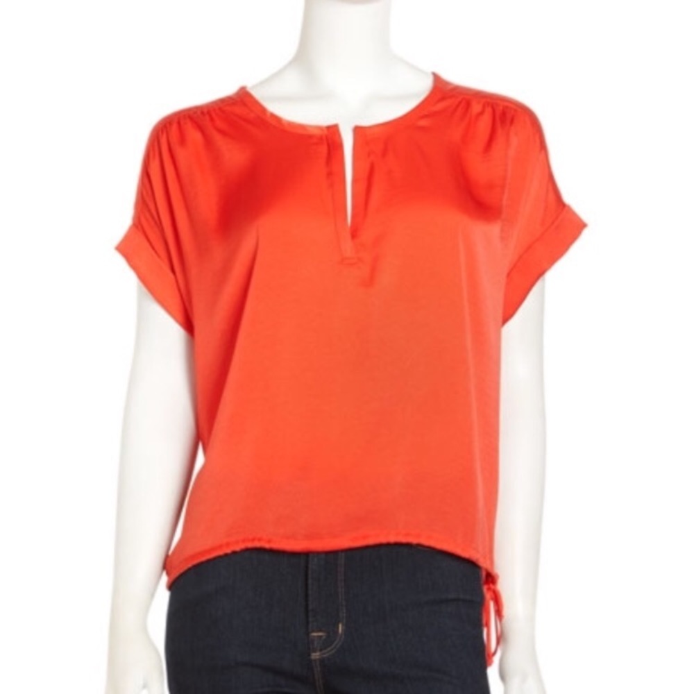 BCBG MaxAzria Tana Coral Drawstring Top in Poppy